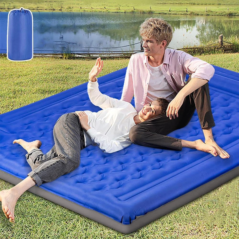 Image of Inflatable Inflatable Sleeping Pad Measuring 200*140*13cm, Suitable For 2 Individuals, Featuring A Built-in Foot Pump, Ideal For Camping, Hiking, And Fishing