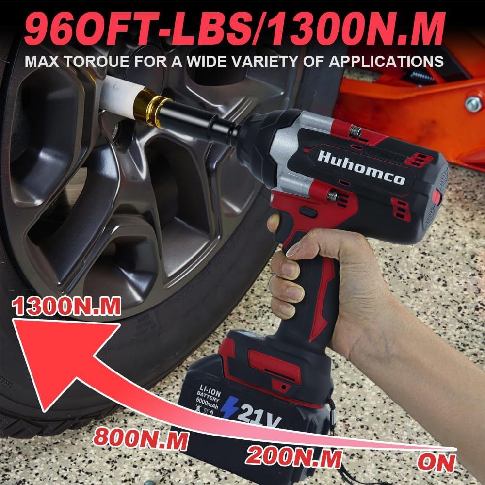 

High-torque 960ft-lbs Cordless Impact Wrench - Brushless, With Dual 6.0ah Batteries & Charger, Adjustable For Cars, Trucks, Rvs, And Lawn Mowers