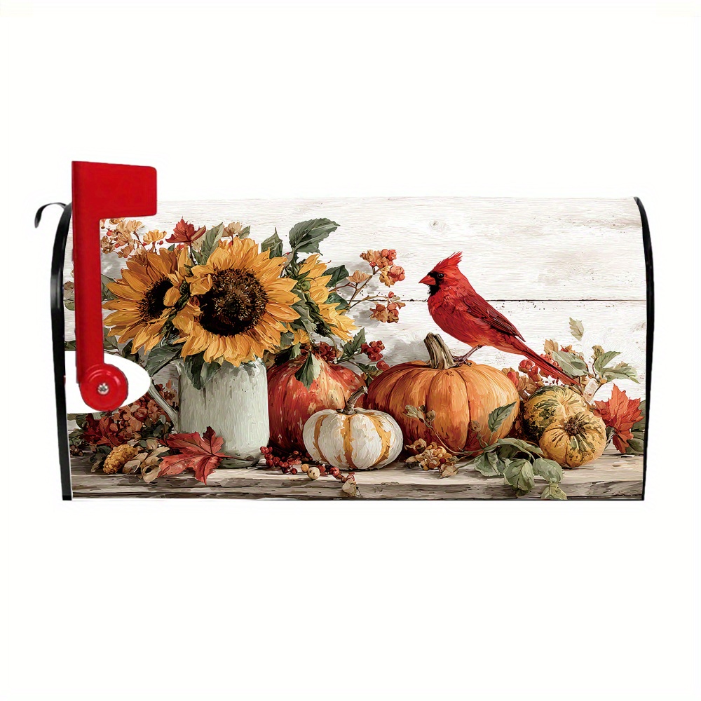TEMU 1pc, Mailbox Cover Featuring A Pattern Of Autumn Sunflowers, Pumpkins, And , Measuring 21 Inches In Length And 18 Inches In Width - Ideal For