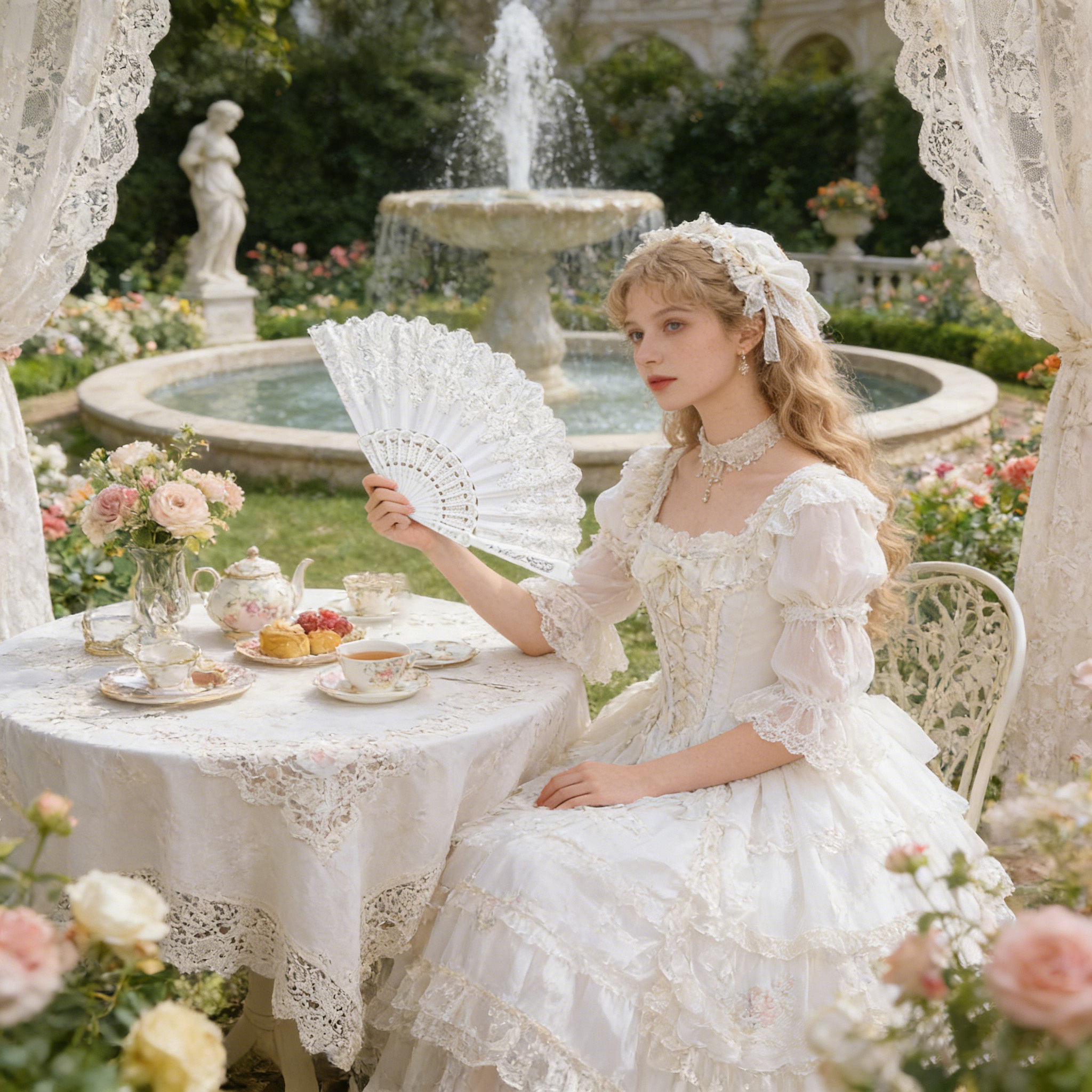 TEMU Hot Selling Exquisite White Classical Style Women's Folding Fan In Europe And America- European Wedding Photography Props- Wedding Decoration-