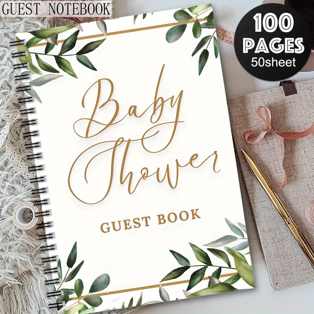 TEMU 1pc Cahier d'invités esthétique floral pour nouveau-né, cadeaux pour les baby showers, cahier pour les vœux de nouveau-né, 'or de pour fête de