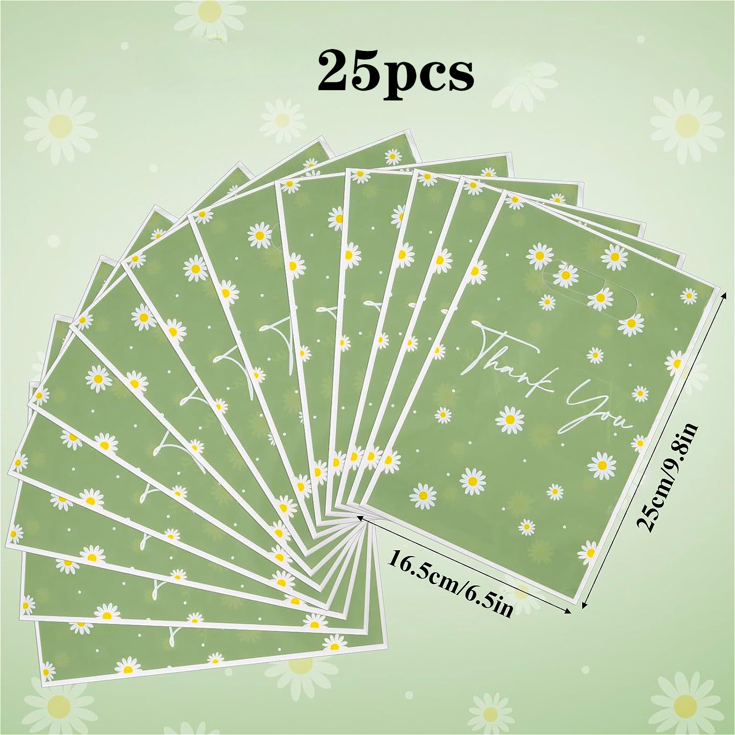Image of Gift For Her/him 25pcs Set Birthday Party Thank You Favor Bags, Green Daisy Tote Gift Bags, Thank You Gift Storage Bags, Wedding Theme Gift Packaging Bags, Party Decoration Supplies Bags