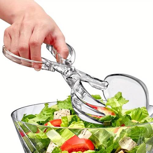 1 pair of transparent plastic salad scissors reusable suitable for kitchen barbecue outdoor cooking buffets and party catering durable and hygienic design ensures handling from salad to serving kitchen gadget