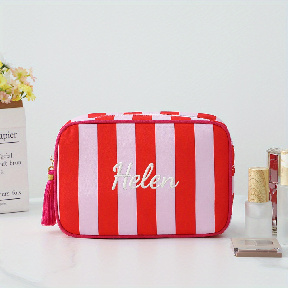 TEMU Personalized Embroidery Name/text Makeup Bag - Custom Initials & Designs, Lightweight Travel Toiletry Organizer With Zipper Closure, Cosmetic