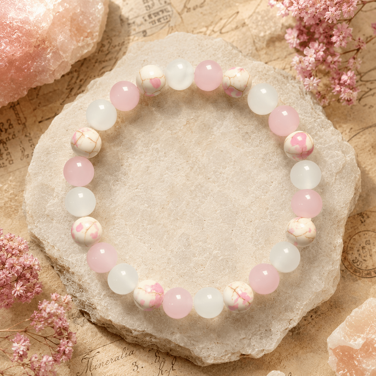 Handmade Lucky Beaded Bracelet with Pink-White Gradient Beads