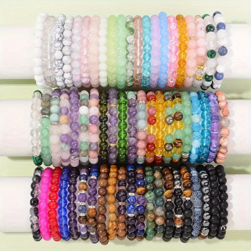 200pcs Mixed Colors 8mm Glass Beaded Bracelets Set