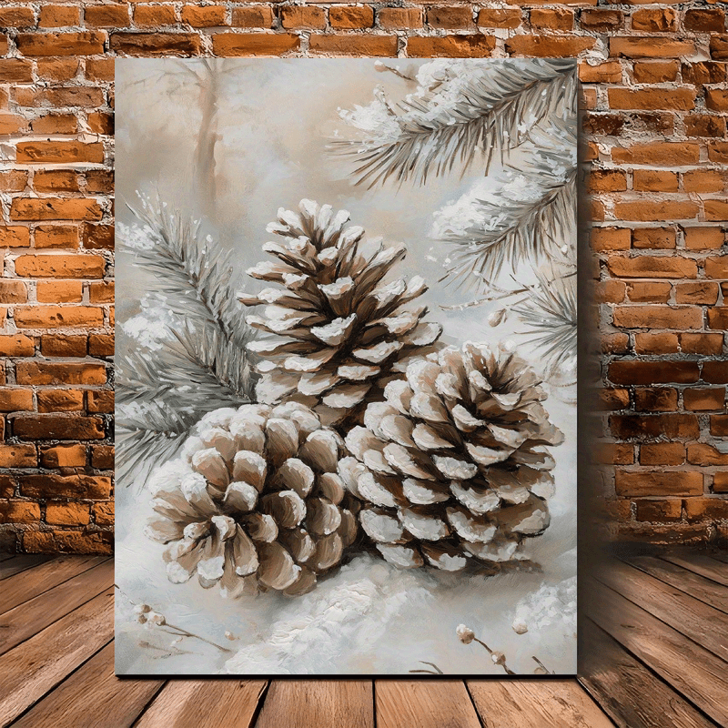 TEMU 2d Flat, 2d Flat, 1pc Unique Gift Idea - Snowy Canvas Art, 29.97x39.88cm Wooden Framed Winter Wall Decor For Living Room, Perfect For Christmas