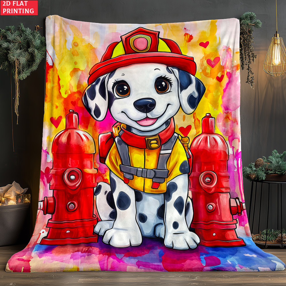 TEMU 2d Flat 1pc Firefighter Dog Outdoor Portable Blanket-lightweight Home Furnishings Bedding Blanket Suitable For Travel Camping Living Rooms