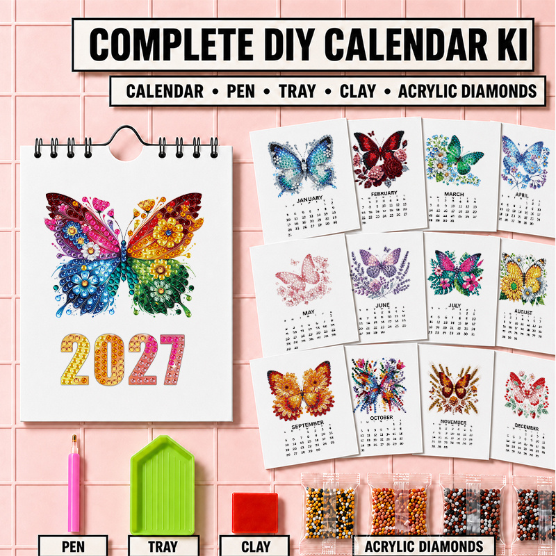 TEMU 1pc Diy 2027 Shiny Rhinestone Diamond Painting Handmade Wall Calendar, New Year Calendar, Mini Wall Calendar, Creative Handmade Craft, Desk,