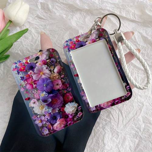 ID Badge Holder with - Pink, Purple, Blue, Golden, Transparent Window & Lanyard Slot - Compatible with Credit Cards, Badges, Student IDs - for Nurses, , Students, Office Professionals - Durable Plastic ID Card Case, Workplace Essentials, Elegant Accessory, Secure Clip, Healthcare Workers