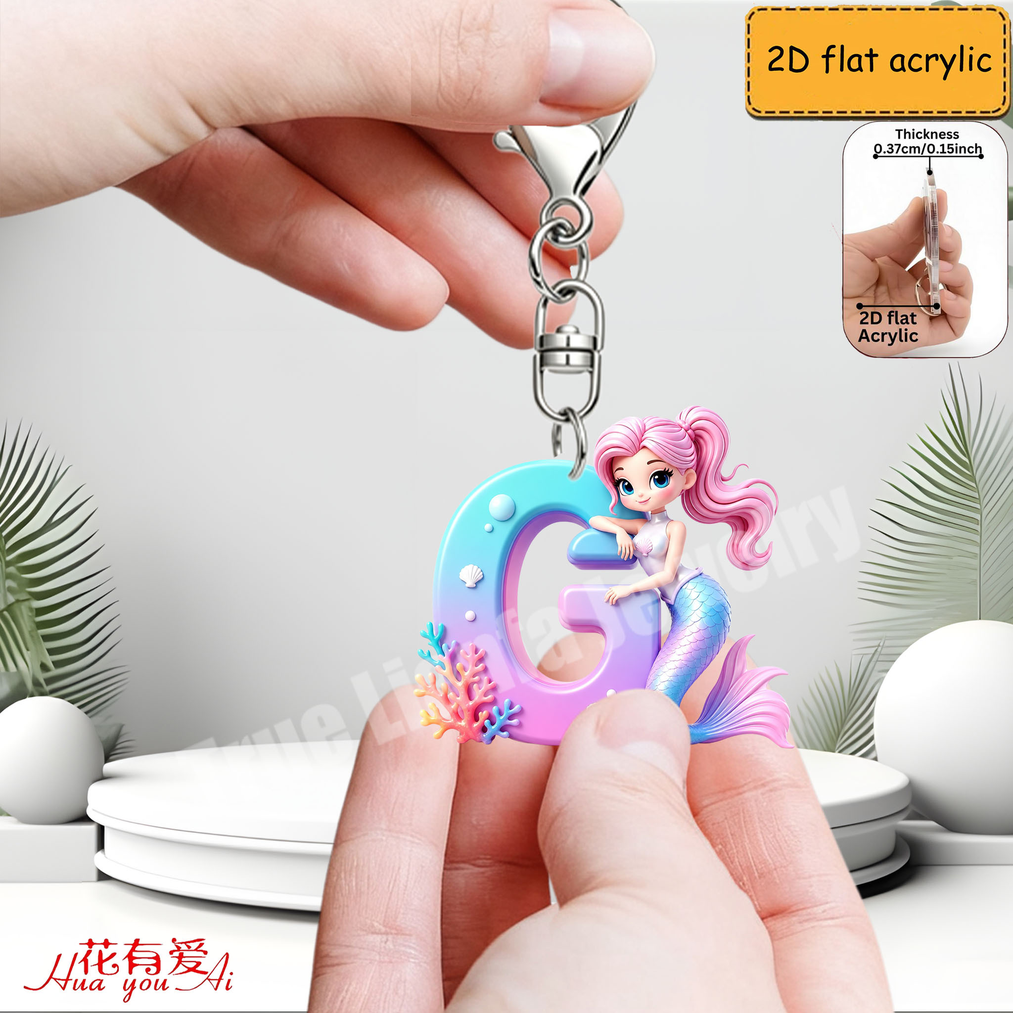 TEMU Two-dimensional Plane, Two-dimensional Graphic Design, Creative Mermaid Acrylic Keychain— Decorative Pendant | For Car Enthusiasts, Lobster