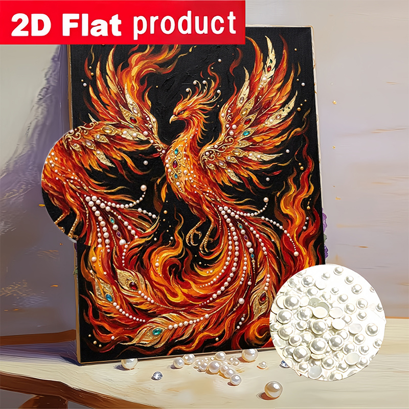 TEMU New Diy Pearl Painting Kit, Featuring A Phoenix Rising From . This Creative Diamond Painting Set Includes Pearls And Partial Diamond