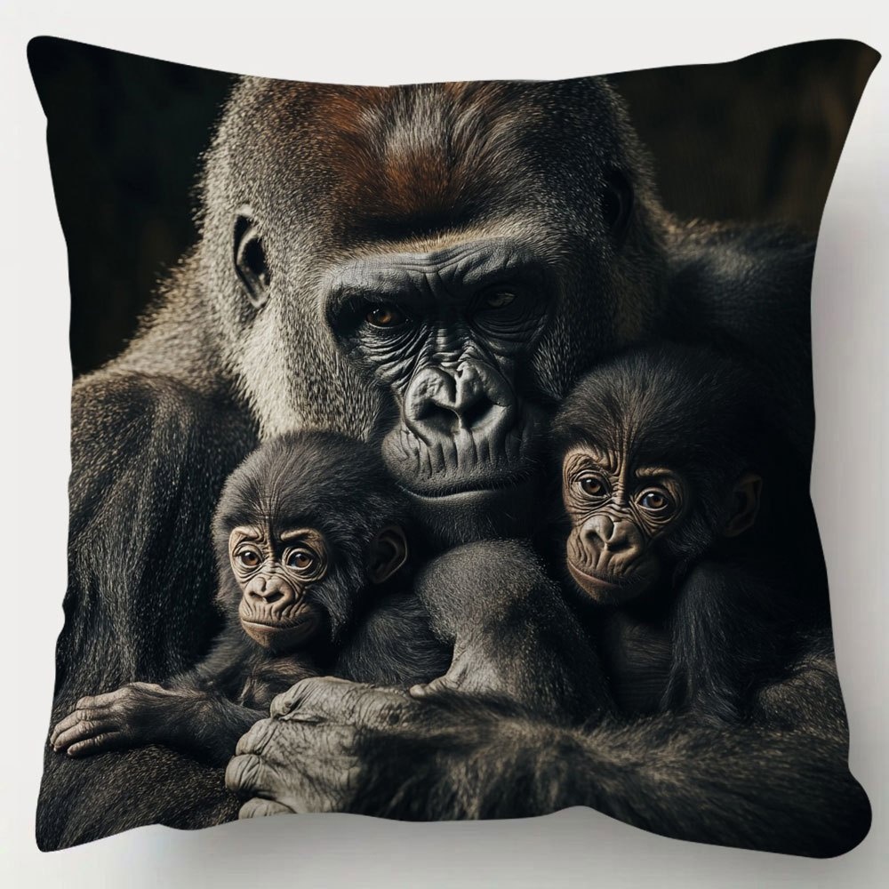 TEMU 1pc Gorilla Family Pillowcase, Soft And Comfortable Smooth Polyester Short Plush Fabric, Single-sided Print, Pillow Insert Not Included,