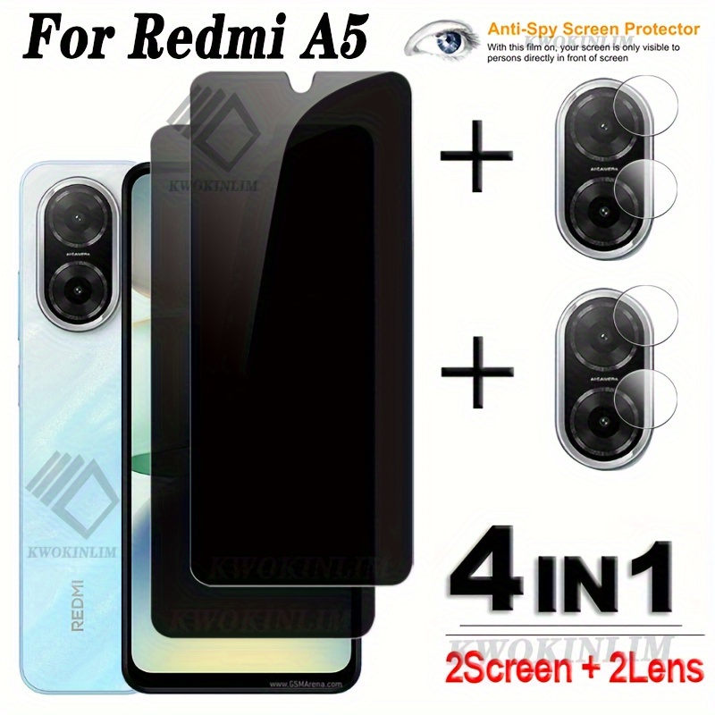 Image of 2+2pcs A5 Privacy Tempered Film, 2pcs Anti-spy Screen Protectors And 2pcs Camera Lens Protectors, Xiaomi A5 Frosted Privacy Screen Stickers, 9h Hardness