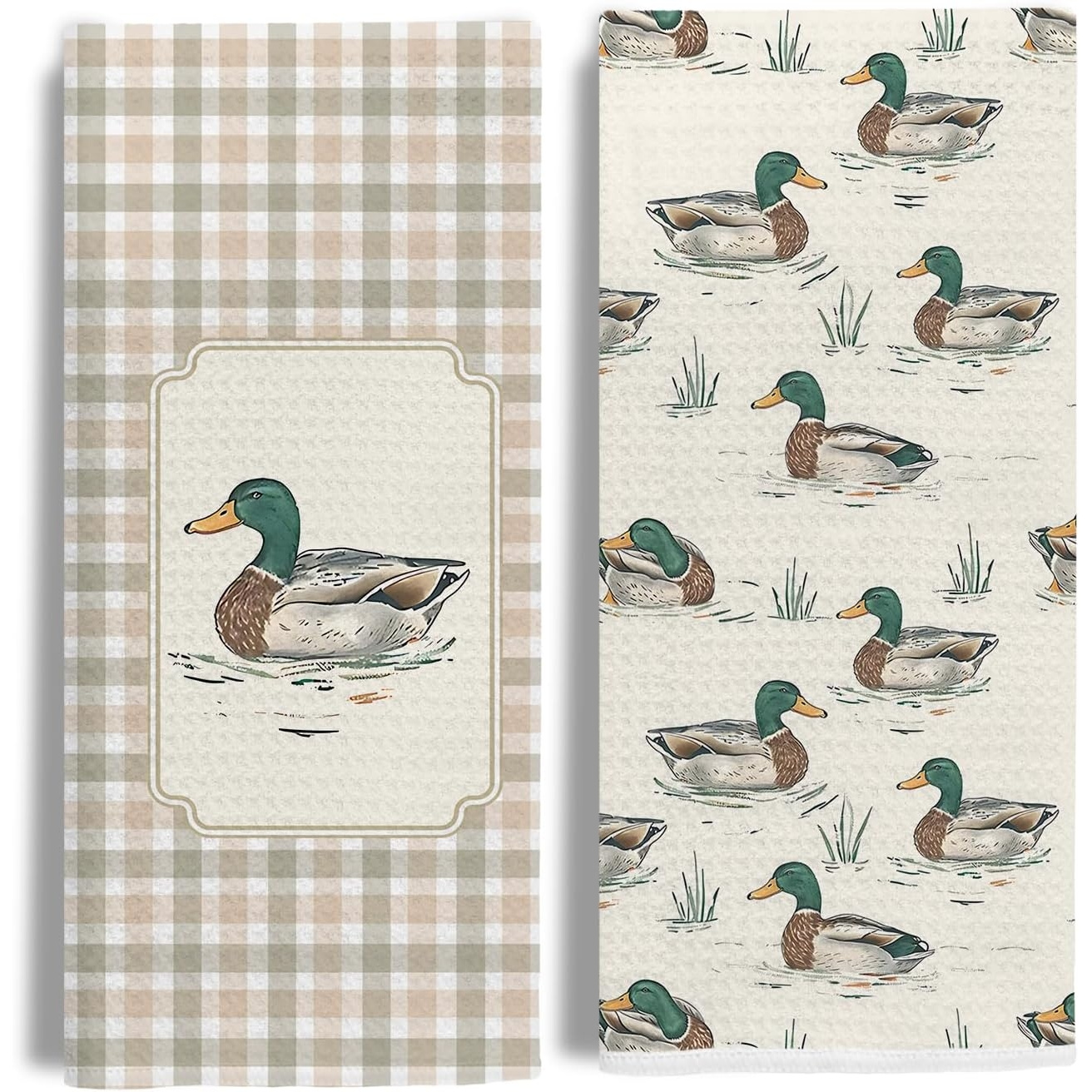 TEMU Lot de 2 torchons de cuisine canard style ferme, adaptés à la décoration de cuisine et de salle de bain - Serviette de vaisselle canard avec