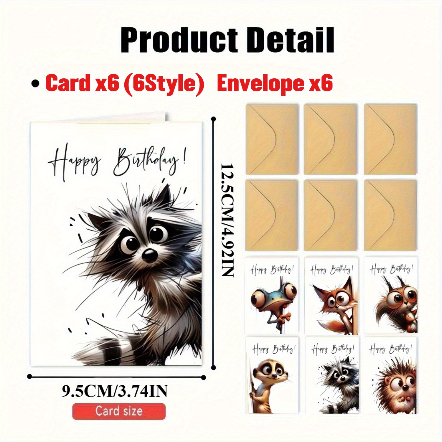Image of 12/24 Animal Birthday Card Set With Envelopes, Funny Cartoon Style, Suitable For Family, , Teachers, , , Bulk Wholesale