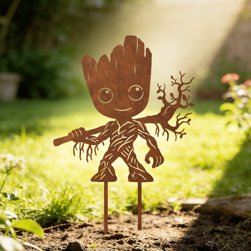 E-shop 【2D Flat】 [2D Flat] Marvel Groot Vintage Metall Gartendeko im Groot-Design, freistehende Außendekoration, kein erforderlich, geeignet für Töpfe,