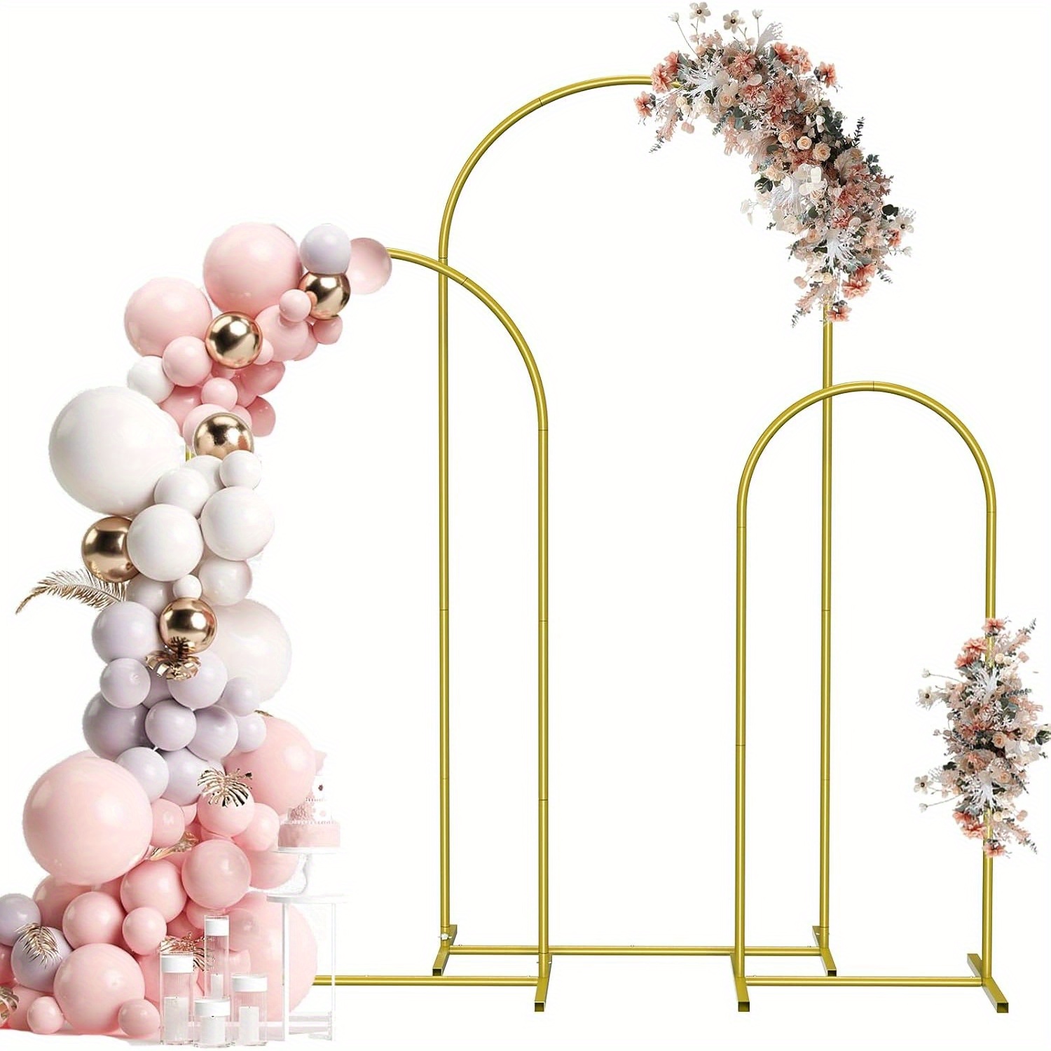 

Arch Backdrop Stand Set Of 3, 6ft, 5ft, 4ft, Metal Wedding Balloon Arch Stand, Photo Arched Backdrop Frame For Parties Anniversary Birthday Bridal Shower Home (gold)