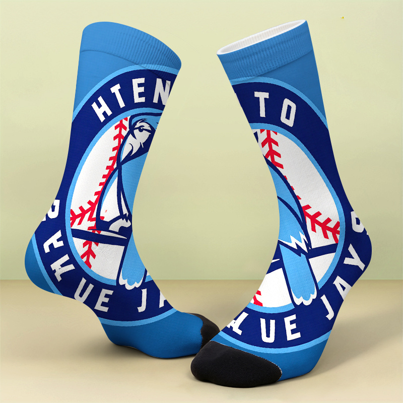 TEMU Une Paire de Chaussettes Imprimées - Chaussettes Fan des Blue Jays - Logo Officiel de l'Équipe - Douces, Confortables et Respirantes, Un Cadeau