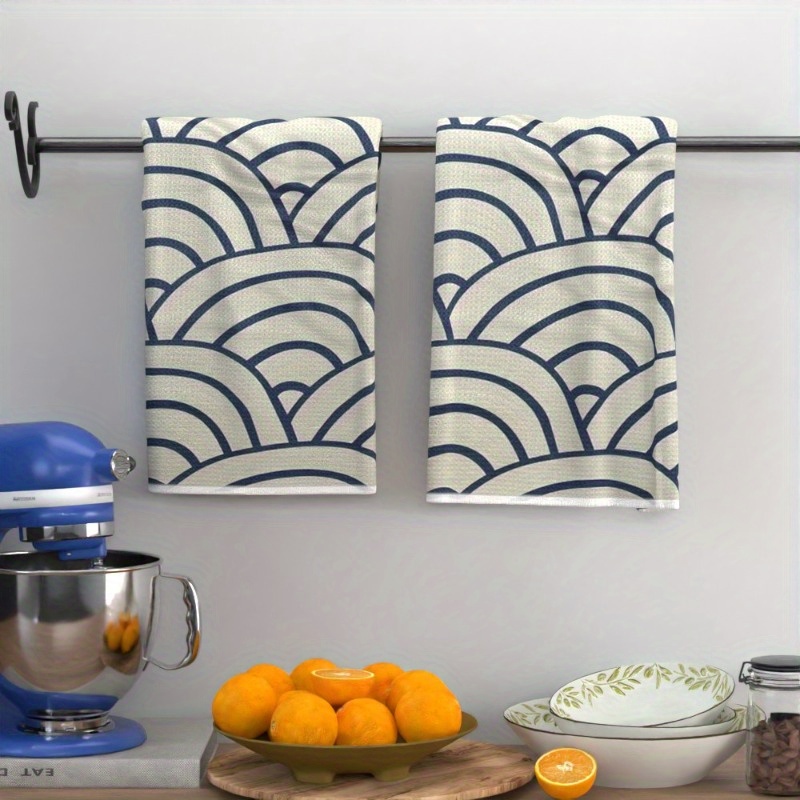 

2-pack Contemporary Japanese Waves Kitchen Towels, 18x26 Inch Soft Absorbent Polyester, Machine Washable, Rectangular Decorative Towels For Home, Stylish Wave Pattern, Ideal For Kitchen & Bathroom Use