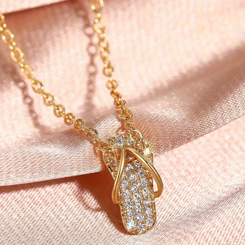 Summer Slippers Pendant Necklace with Zirconia Stones