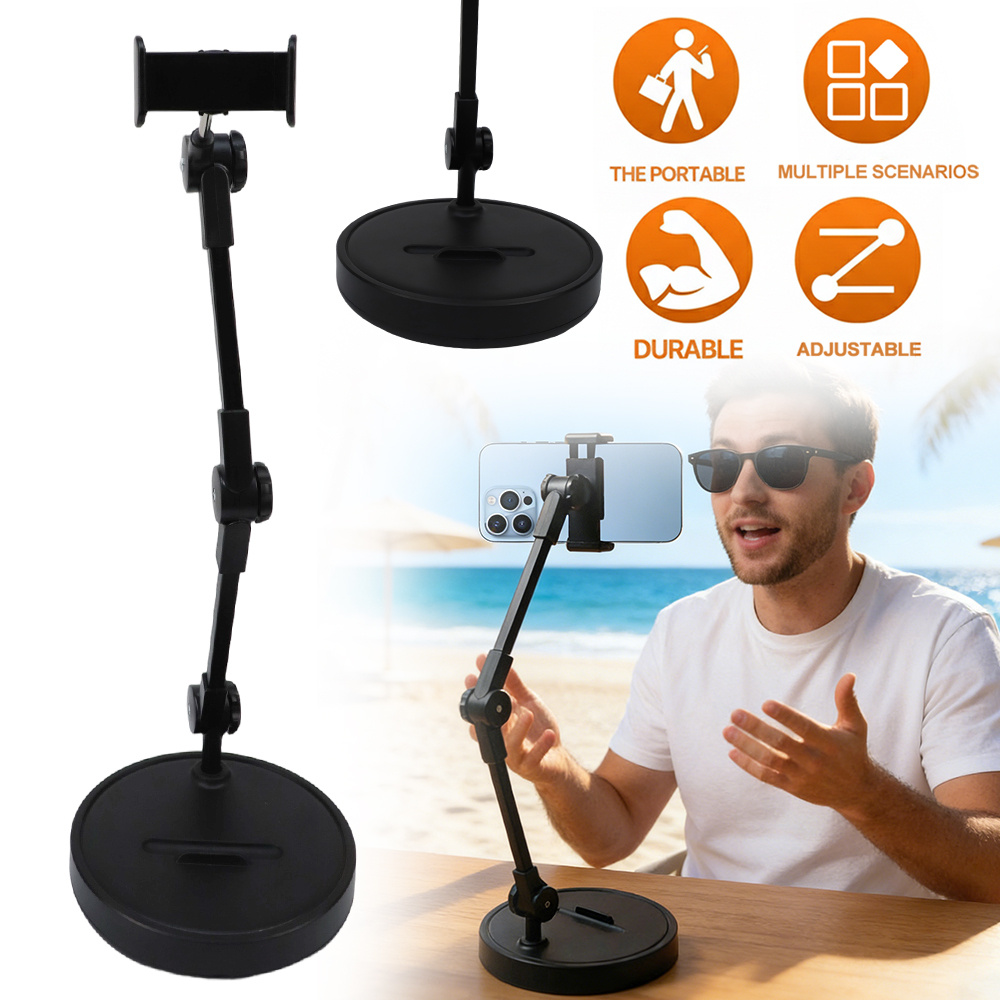 Image of Multi-directional Adjustable Phone Stand With Robotic Arm & Round Base Stable Holder For Live Streaming Video Recording Video Calling Desktop Mount Compatible With Most Smartphones