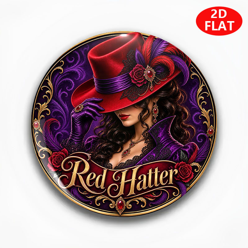 TEMU Pattern Of Red Vintage Red Top Hat Rose Character Art Design (2d Flat) 1pc Popular Personalized Round Badge Brooch/pin, Round Badge, Holiday