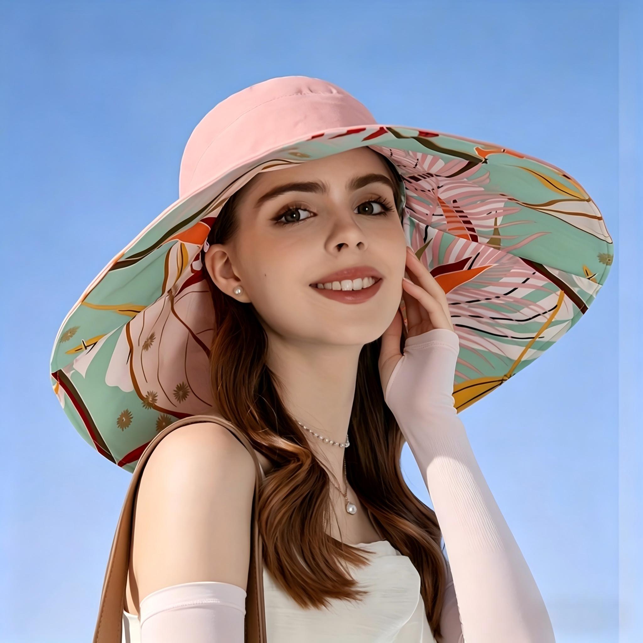 TEMU 2pcs, Large Brim Leaf Double-sided Fisherman Hat + Ice Sleeves, Shopping Sun Hat, Cool Hat Double-sided Fisherman Hat, Women's Summer Sunshade