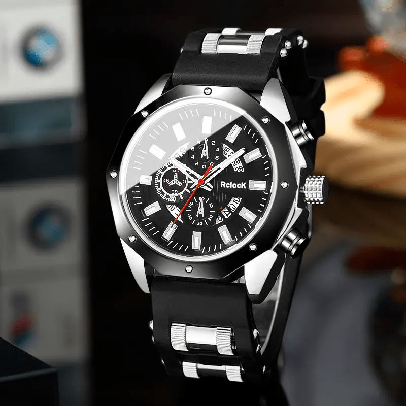 1 MSCXDK Modern Luxury Blue & Golden Chronograph Analog Watch with Date/Day Display, Shockproof Quartz Movement, Golden Case & Blue Strap - Unisex Wristwatch for Men & Women, Dress Watch for Casual/Formal Occasions, Gift for Him/Her