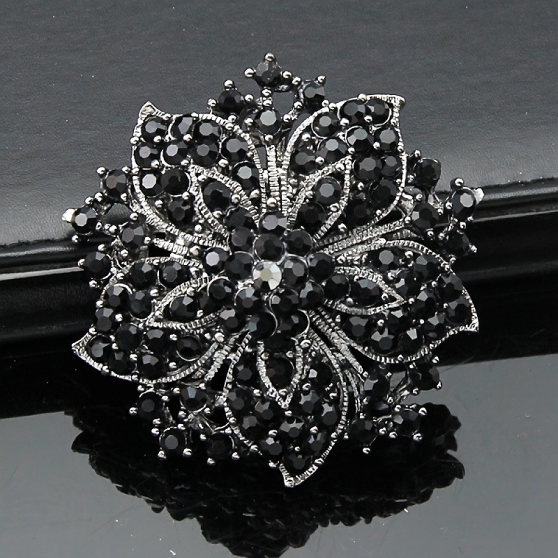 TEMU Elegant Synthetic Zirconia Flower Brooch - A Retro Style Floral Accessory Suitable For Formal Wear, Parties And Banquets, Party Additions