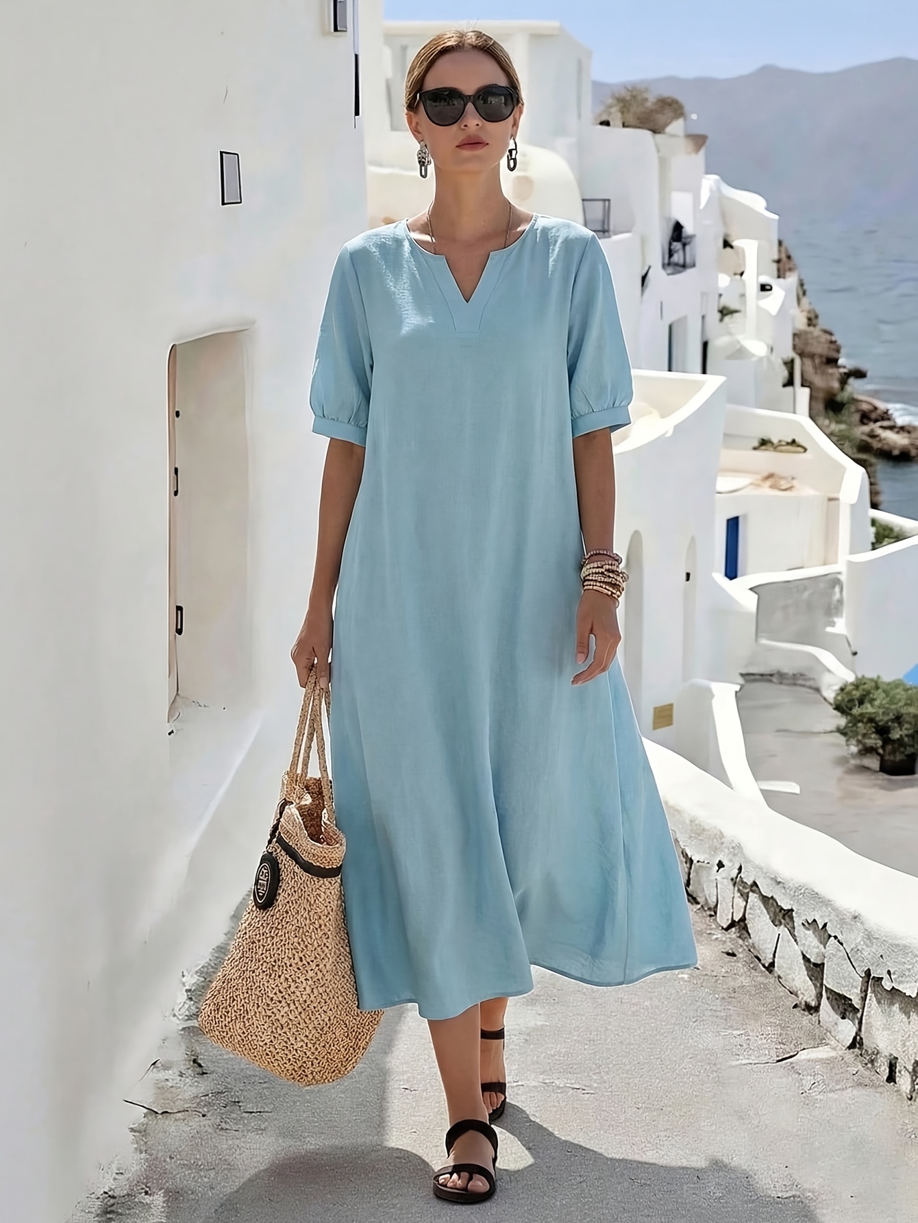 loose fitting work dresses Guieoi Womens Dresses Plus Size Short Sleeve Work Dresses Solid-Color Button-Down Business Dress with Lapel, Loose Fit, Vertical Stripes White XXL,