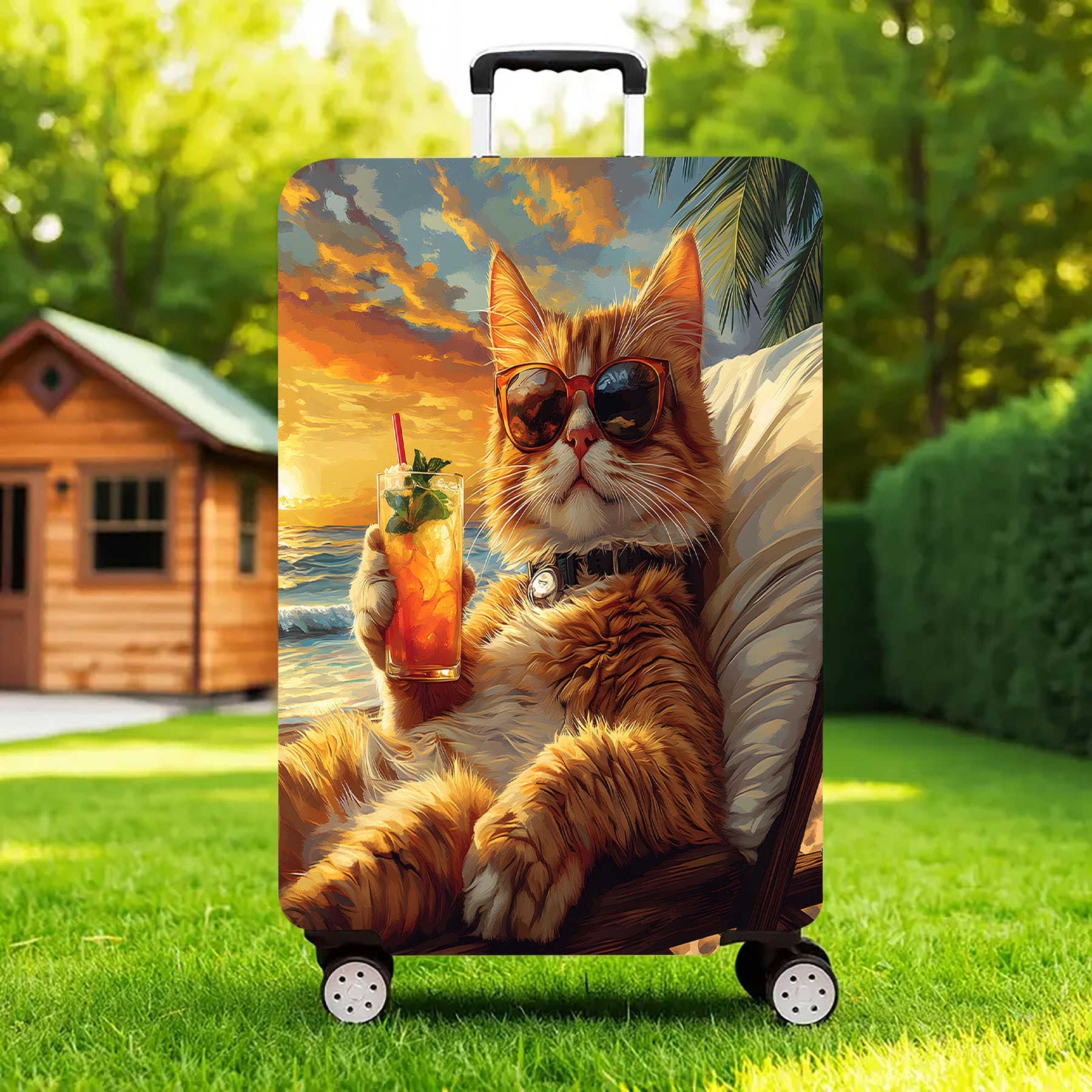 TEMU A Cozy Cat-patterned Suitcase Cover - Durable, Luggage Protector, Suitable For 18-32 Inch Suitcases, Ideal For Business Trips, Vacations, And