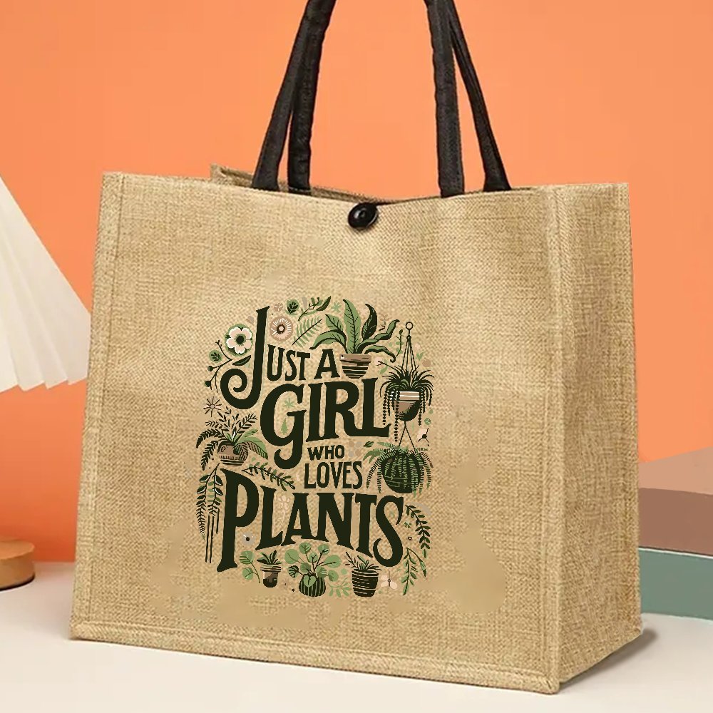 TEMU 1pc Jute Tote Bag For Plant Lovers, Large Capacity Handbag With " Who Plants" Print, Ideal For Outdoor Picnic, Party, Shopping, And Travel -