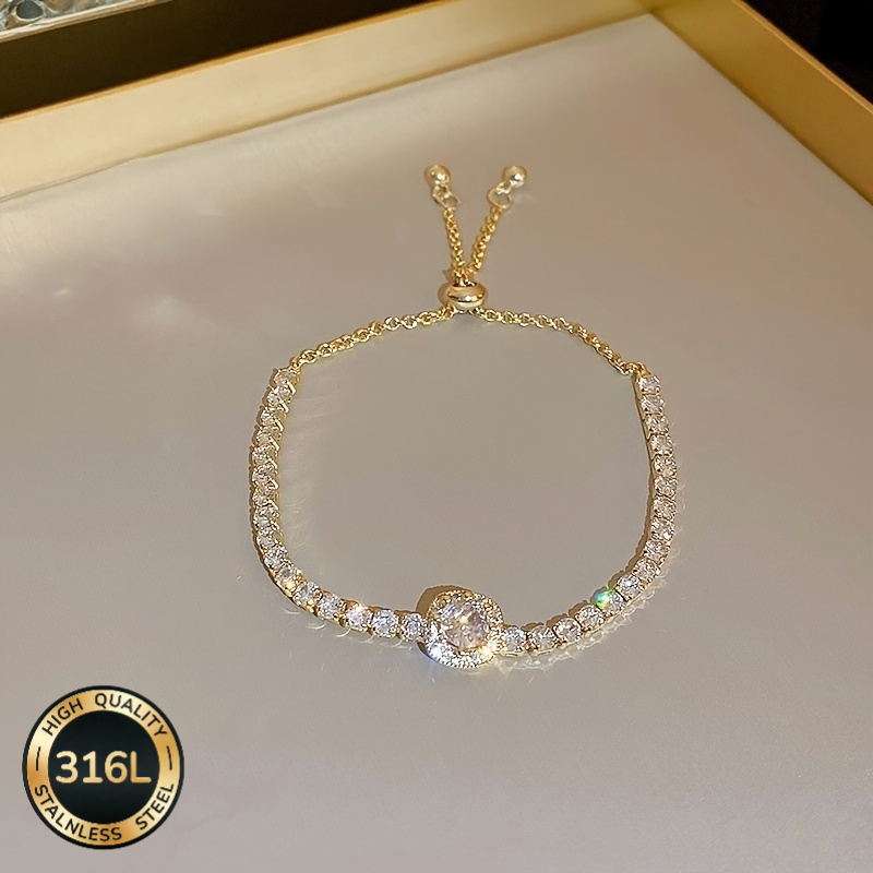 TEMU Un bracelet "" incrusté de synthétique, design élégant et facile, de haute qualité, en acier inoxydable 316L, bijoux de mode pour femmes, idéal