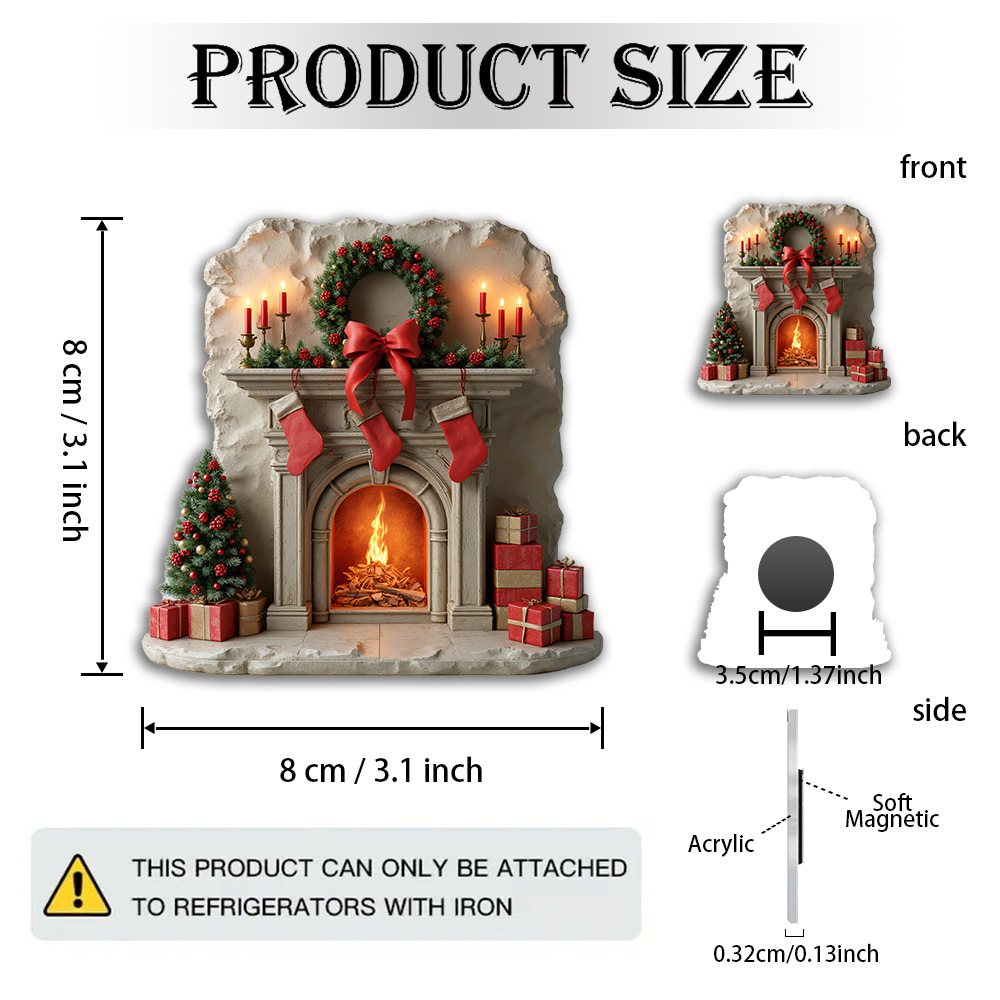 TEMU Bûche de Noël Magnétique Réaliste Lumineuse avec Cheminée en et Motif de Flamme - Décoration en Acrylique, pour la Décoration de Noël, les