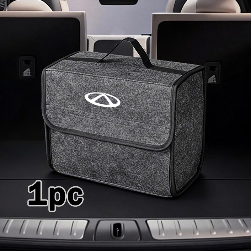 TEMU Suitable For Chery Car Trunk Gray Square Storage Box, Foldable Storage Design | Durable Felt Material | Black Edging Not Easy To Come Loose