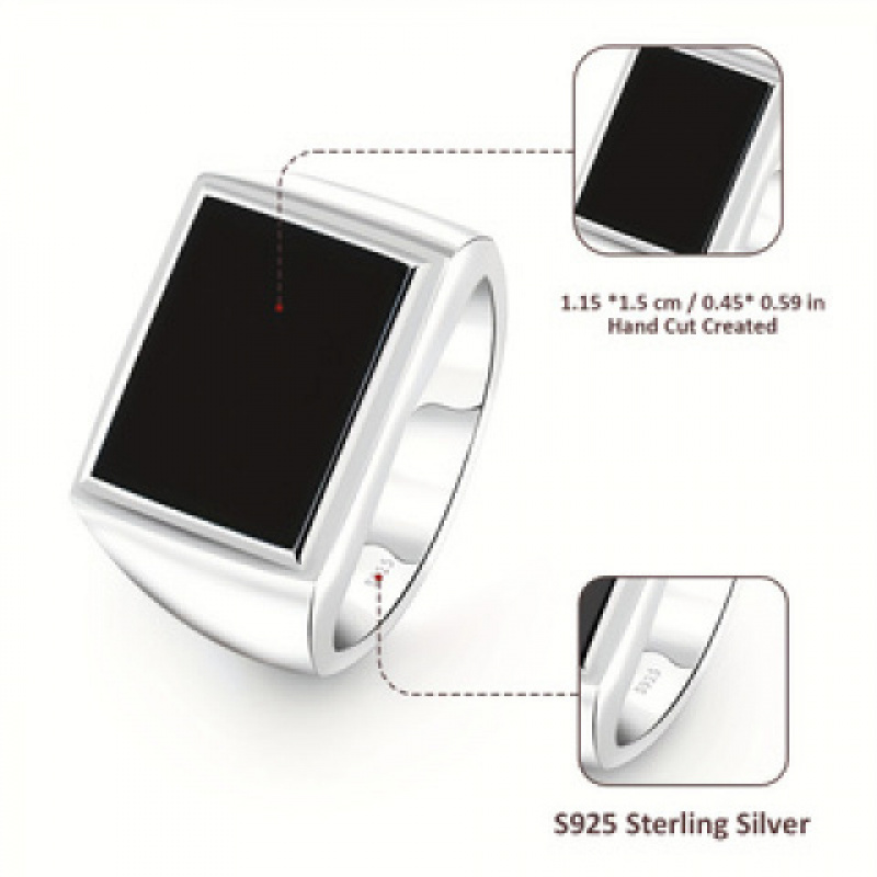 Men's Classic S925 Silver Wide Band Onyx Ring