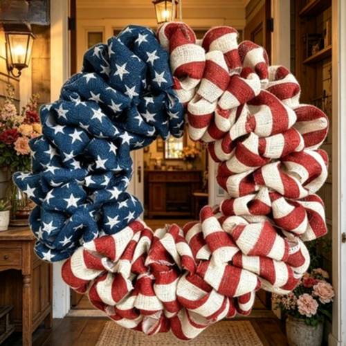 item picture 22 inch handmade jute wreath suitable for flag print door hanging indoor outdoor decoration with retro wall mountable wreath for 4th of spring summer festive home d cor