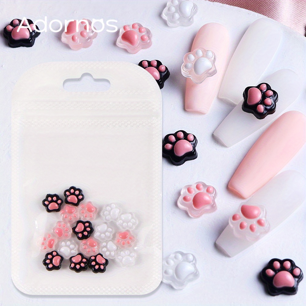 2d Flat - 18pcs/bag Cat Paw Flatback Resin Additions 3d Epoxy Resin Filling Cute Cartoon Paw Charms Spring Gifts Keychains Jewelry Crafts