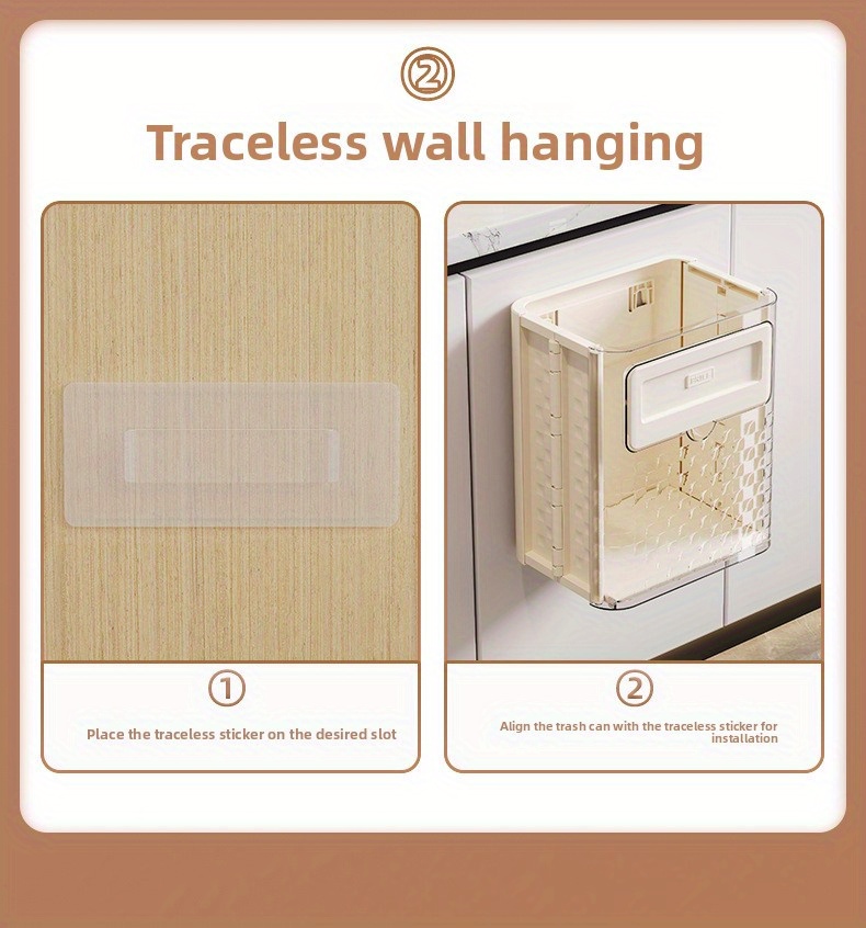 wall mounted modern white black rectangular trash can with lid space saving durable plastic bin hygienic hands free operation   for kitchen bathroom office bedroom   with   screw mount ideal for spaces beige black ideal for apartments homes modern white   sturdy   easy to clean   cute trash can double   for kitchen kitchen under sink trash can w Product details 8