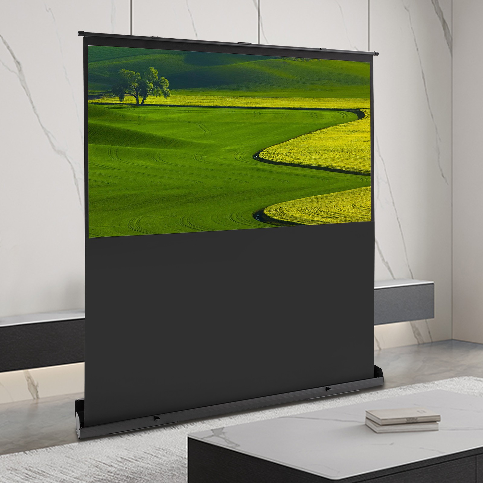 80 Inch 16:9 Floor Pull-up Projector Screen Portable Projection Screen For Home Theater Office Presentation Classroom Christmas Movie Night