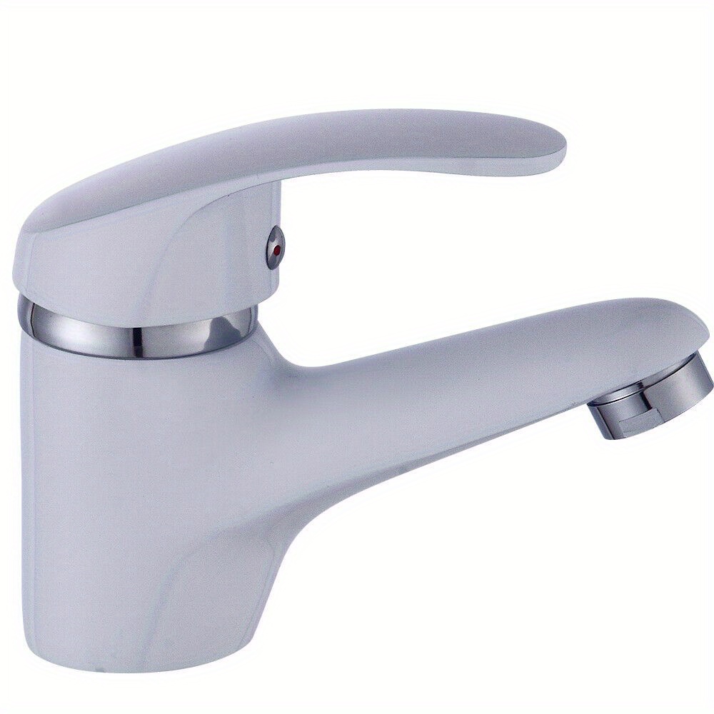 TEMU Modern White Single-handle Bathroom Faucet With Valve Core & Brushed - Deck Mounted Single Hole Sink Faucet, Lever Handle, Includes 2 Hoses For