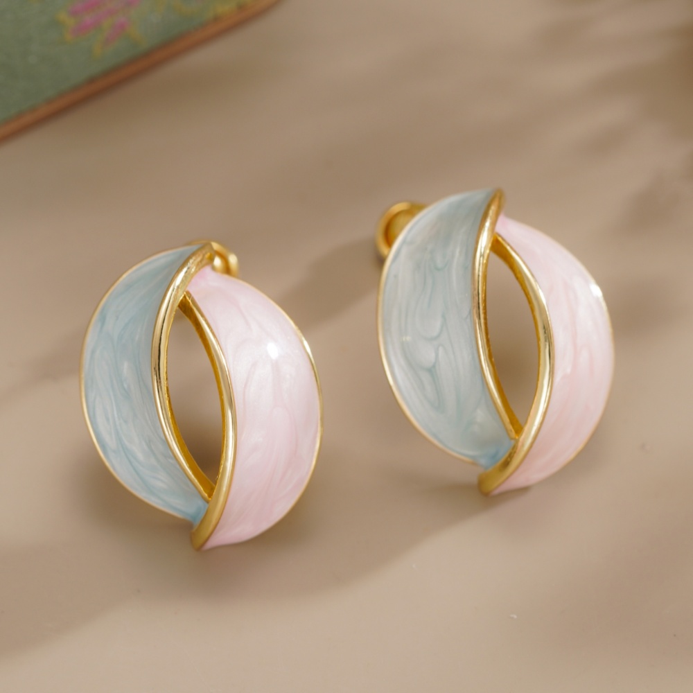 E-shop Modische elegante Zyan-Pink Zweifarben Emaille -Stecker Ohrringe für Damen – Party Casual Französischer Stil Temperament Ohrringe Schmuck