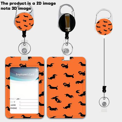 item picture 2d flat cartoon dachshund print pattern retractable lanyard clip suitable for id card holders womens bus card holders work id card holders credit cards campus cards work badges teacher and nurse id cards