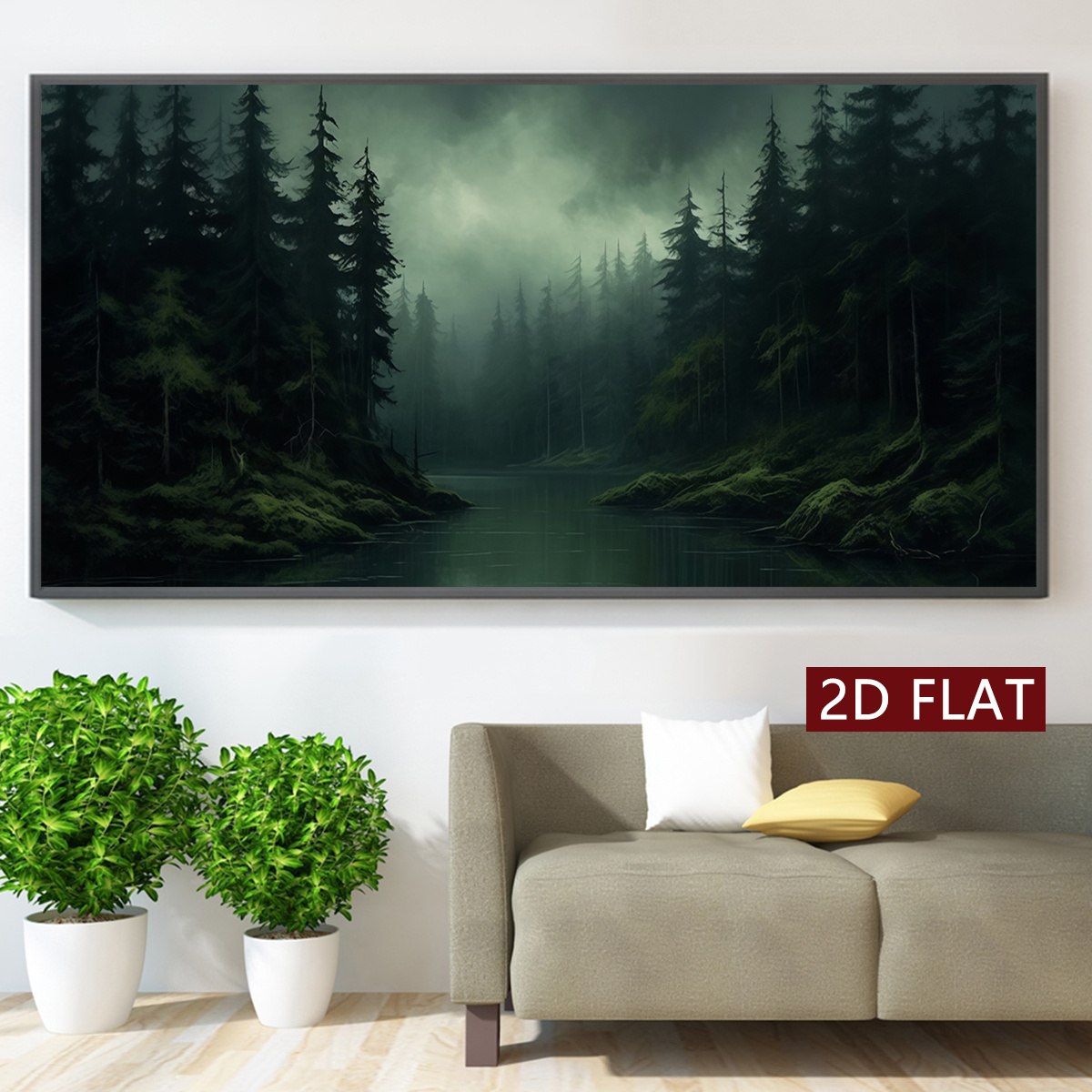 TEMU 2d Flat, 1pc Modern Dark Misty Landscape Canvas Poster - Horizontal Ink Canvas Wall Art Suitable For Bedroom, Living Room, Office, Dorm - /