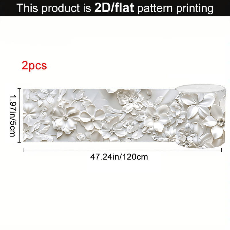 TEMU 2 Rolls 2d Flat Floral Texture Self-adhesive Seam Tape - Elegant White Floral Style, Self-adhesive Sealing Tape Home Decoration Sticker. Masking
