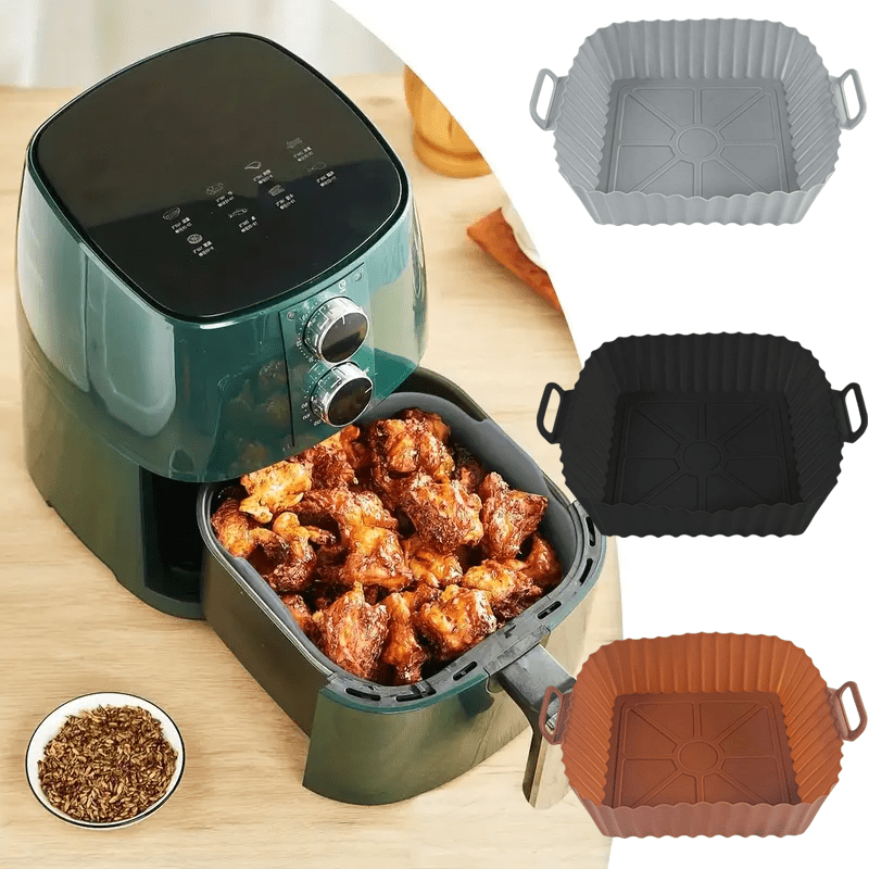 Temu – TEMU 3pcs Square Air Fryer Silicone Pot, Square, Air Fryers Liner, 3..8qt, Air Fryer Silicone Pot Food Grade Silicone Airfryer Liners Baking Basket