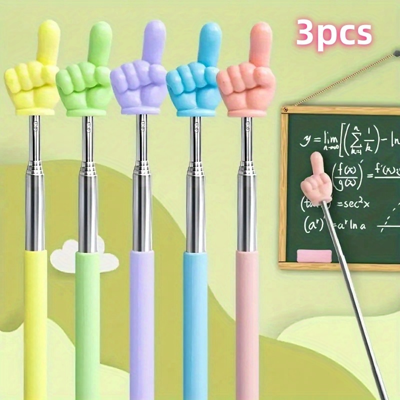 TEMU 3pcs Vibrant Finger-shaped Retractable Teacher Pointers - Durable Pe Material, Multicolor Options () For Classroom Whiteboard Presentations,