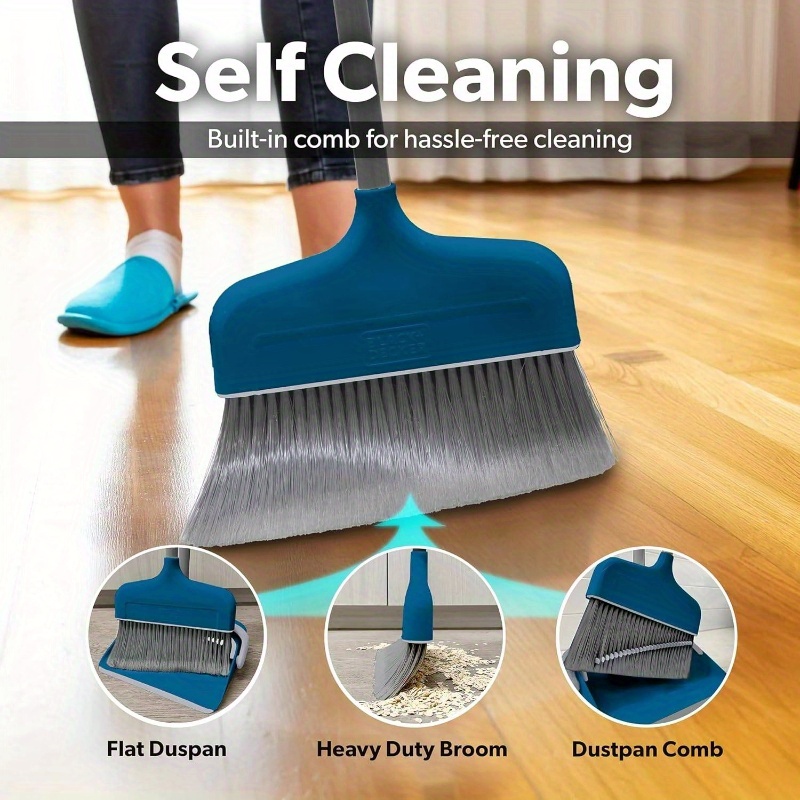 butler   broom and dustpan set - heavy-duty cleaning system with ergonomic handle, lightweight & space-saving design,   assembly - for hardwood, tile, vinyl floors - ideal for kitchen, living room, bathroom, hallway - ideal for home & commercial use - modern   cleaning combo with sturdy stand, dustpan with ergonomic handle, and   broom head for   Product details 1