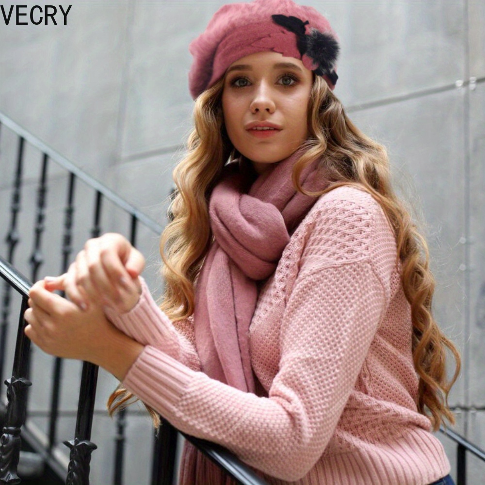 womens winter beret hat lightweight felt cloche floral - Temu